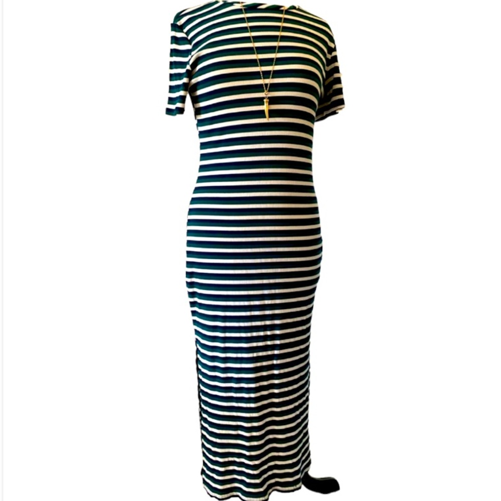Glamorous Striped Form Fitting Stretchy Maxi Dress w/Side Slits